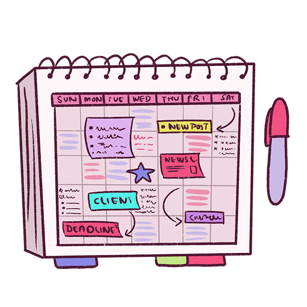 Just draw a monthly template in your notebook and use post-its for the content! This is a fantastic way of using your notebook as an editorial calendar!