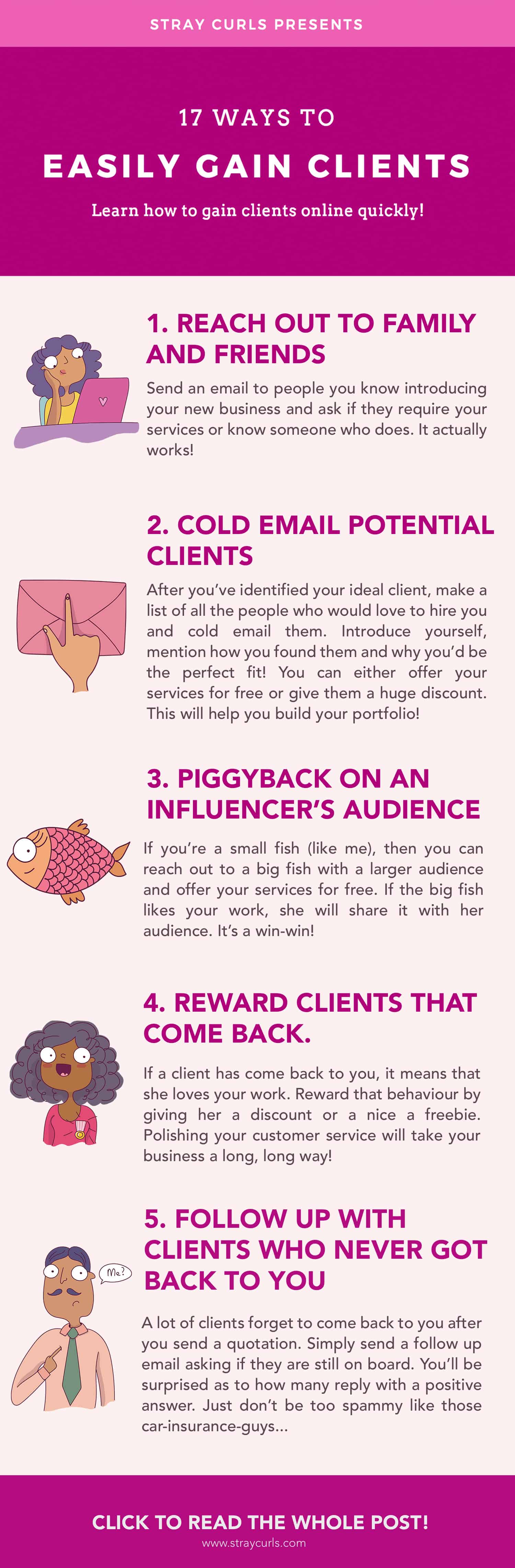 17 Easy Ways to Get More Clients (And Be Booked Out For Months) Learn how to get clients and earn money online as a Freelancer. I will show you how to get clients fast online via facebook groups and so much more! This post helps you identify your ideal client and several strategies to gain clients. #startablog #bloggingtips #freelance #freelancetips #girlboss #marketing #entrepreneur #people #socialmedia