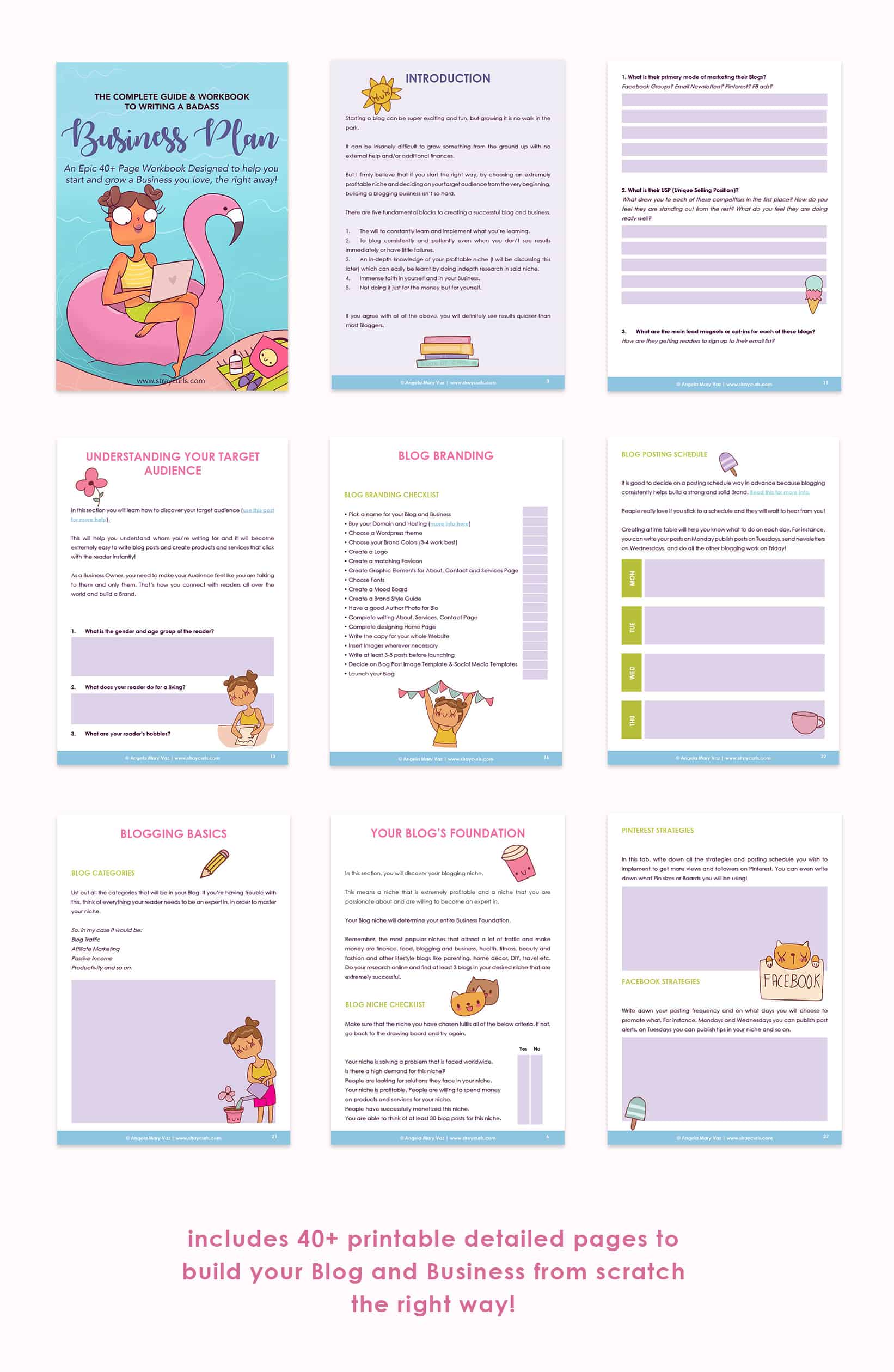 These include pages with cute stickers to help you with your blog brand, plan your social media and email marketing, monetization strategies and so much more!