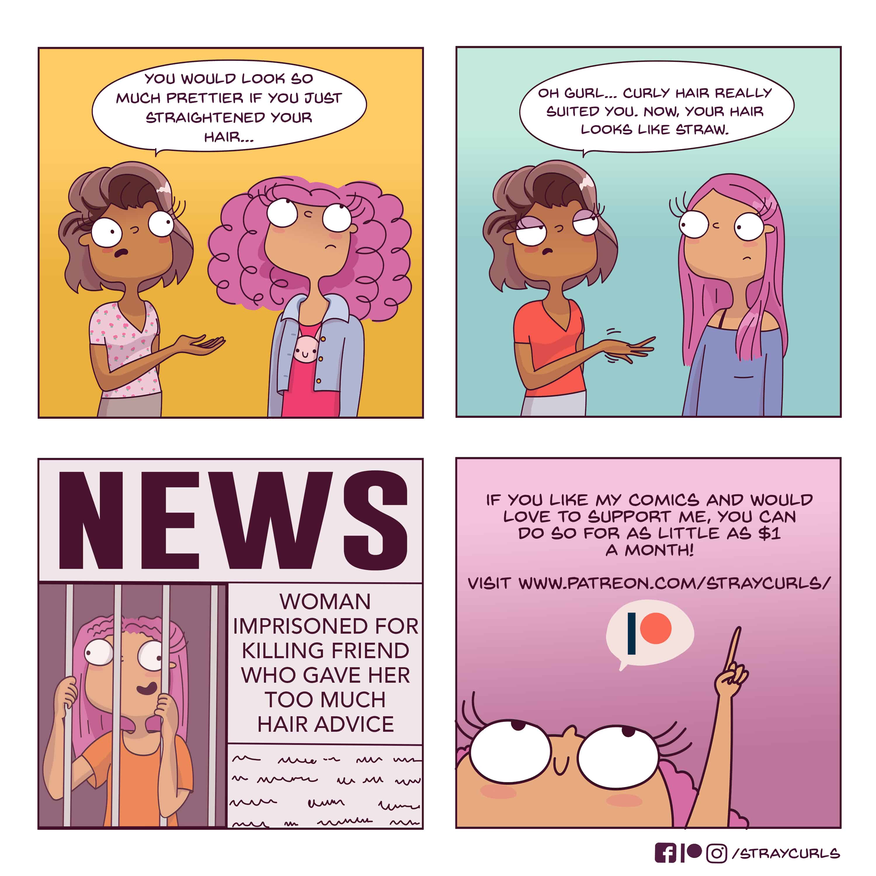 Straightening Hair and Hair Advice Comic