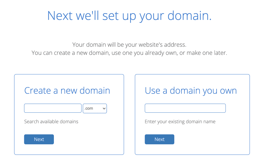 Choose a domain name on Bluehost to move tot he next step.