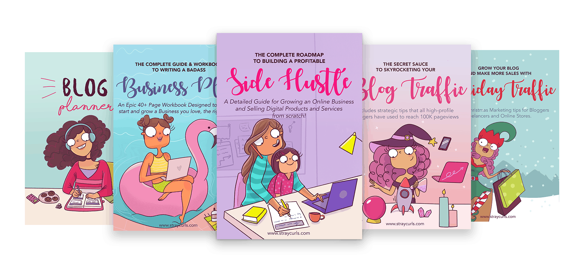 The Business Bundle includes the Blog Planner, the Business Planner, the Side Hustle eBook, the Blog Traffic eBook and the Holiday Traffic eBook!