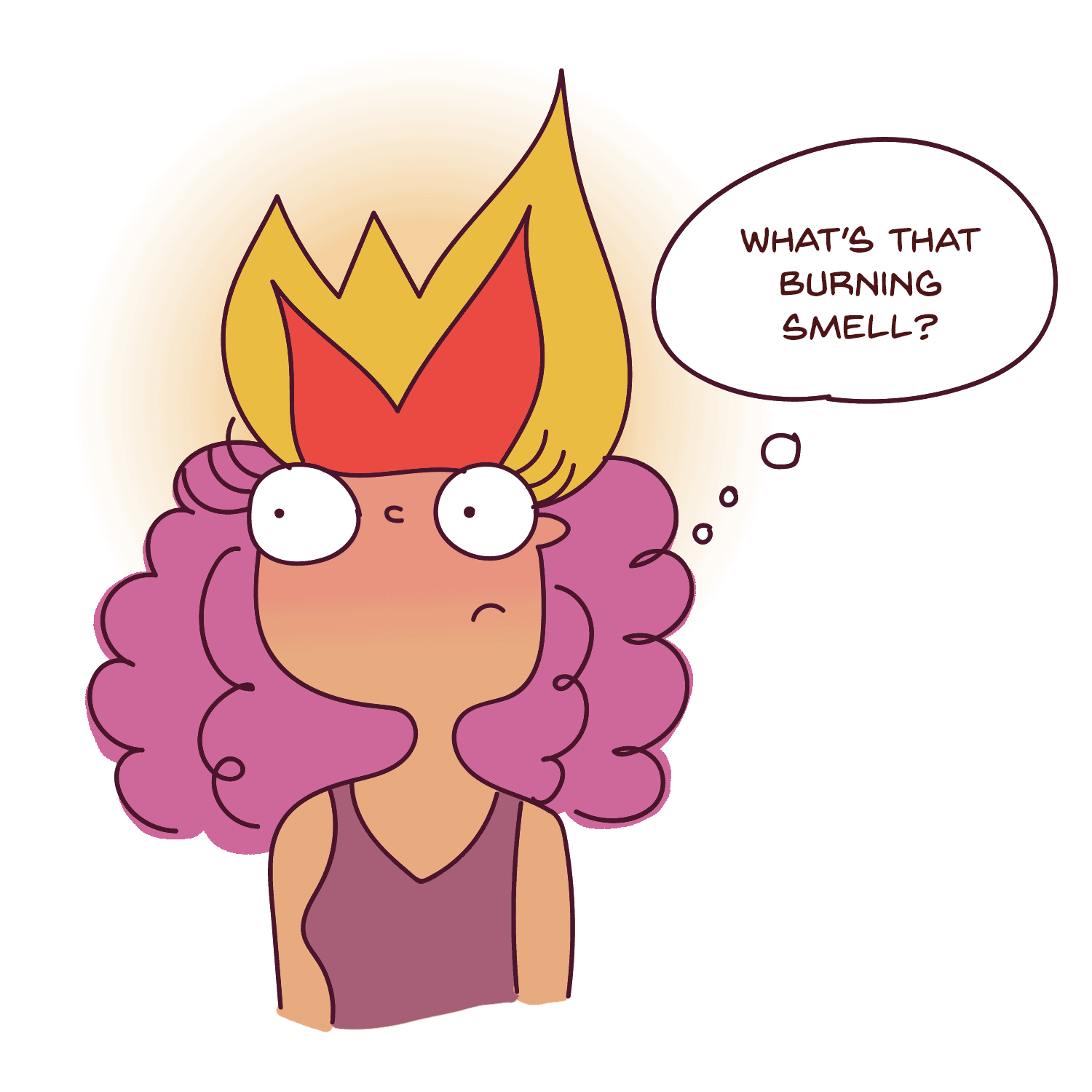 If you don't set a realistic blog posting schedule, you could run yourself to the ground or burn out very quickly. Girl with burning head.