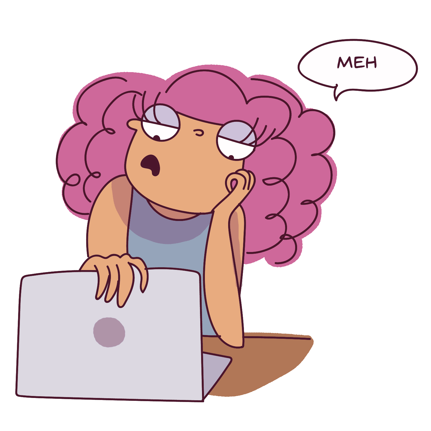 Take regular breaks to recharge yourself, otherwise you could get exhausted pretty quickly. Bored girl with laptop.