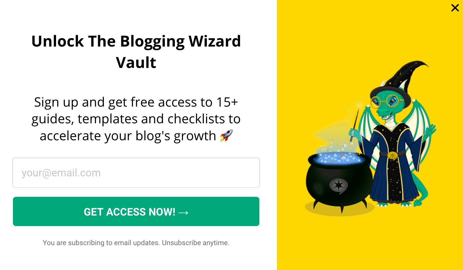 Blogging Wizard invites you to join their vault to get all their goodies that help with your blog's growth.