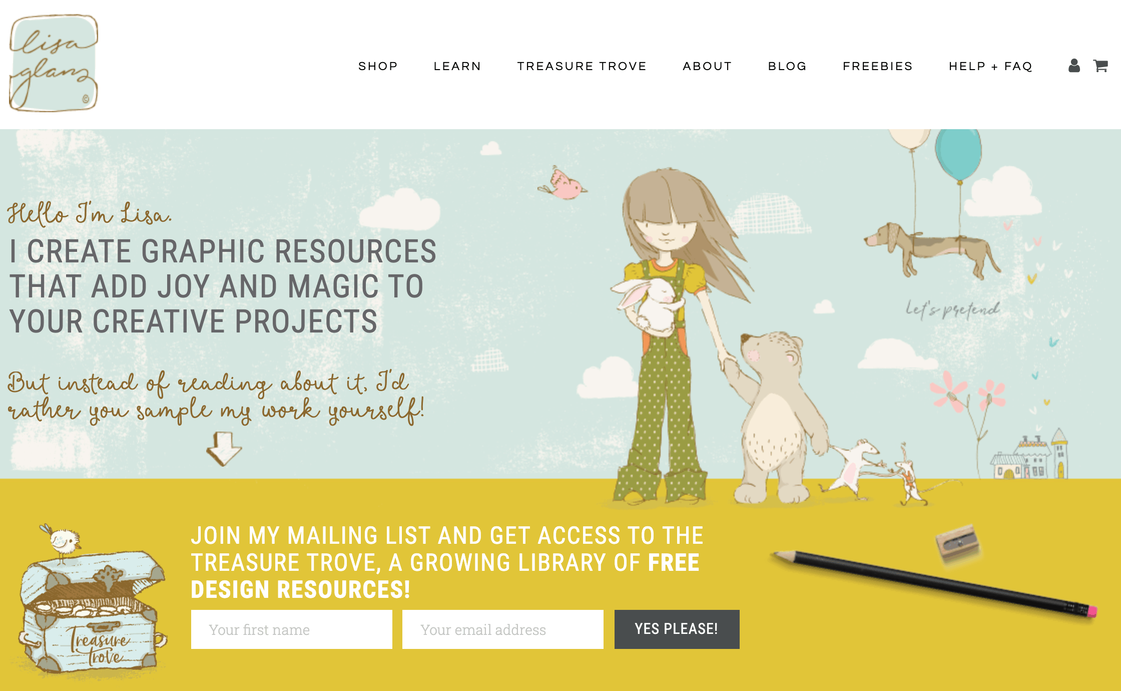 Lisa Glanz uses her website to raise awareness on her Skillshare classes and get illustration sales.