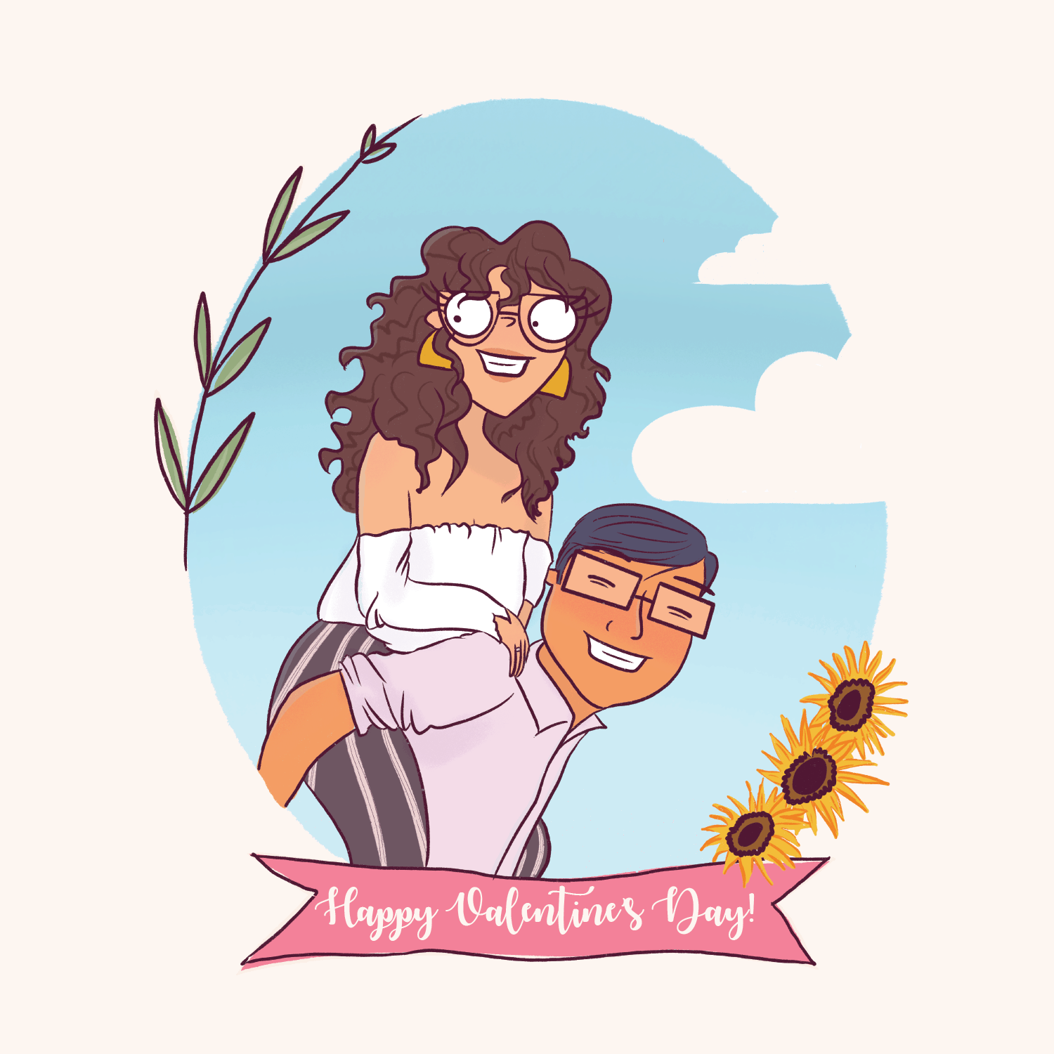 couple portrait illustration, valentines day couple portrait illustration, custom couple portrait, custom couple illustration, custom couple portrait stray curls