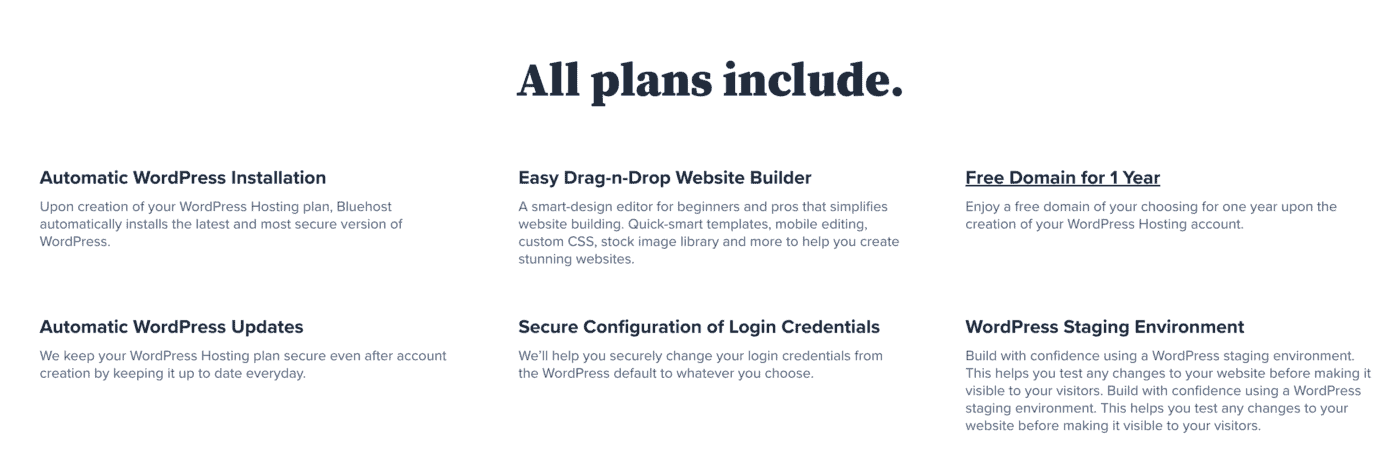 All Bluehost India plans include the following features
