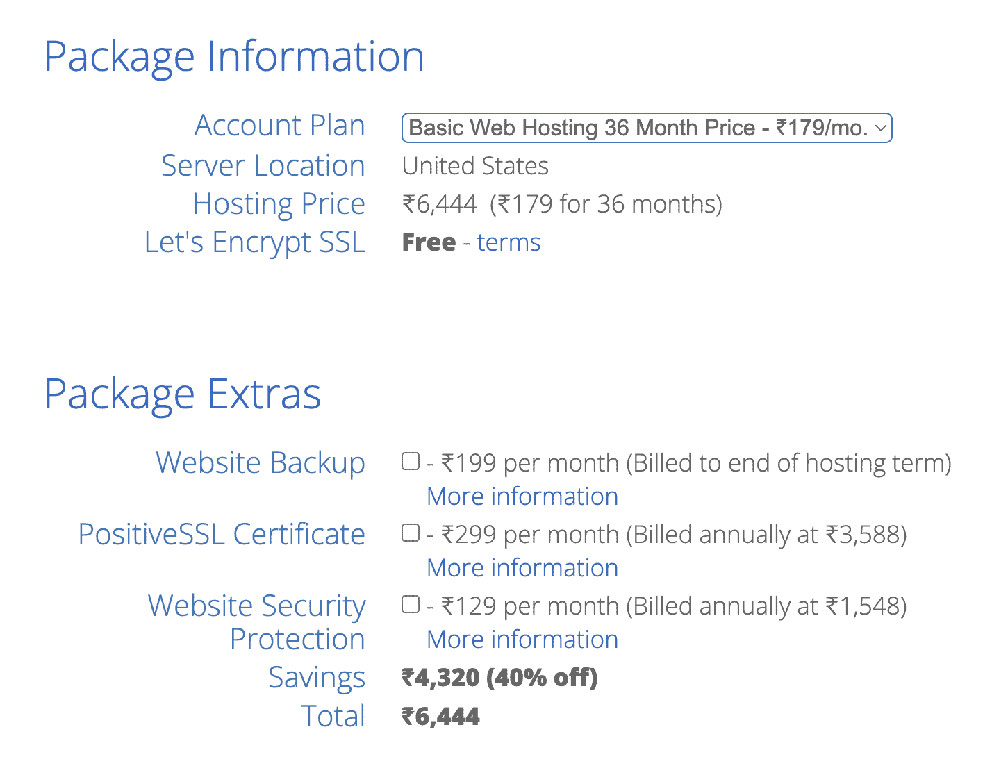 Choose the package details